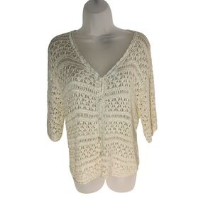 vintage 90's Y2K cream sheer crochet open knit‎ cottagecore feminine M Sweater